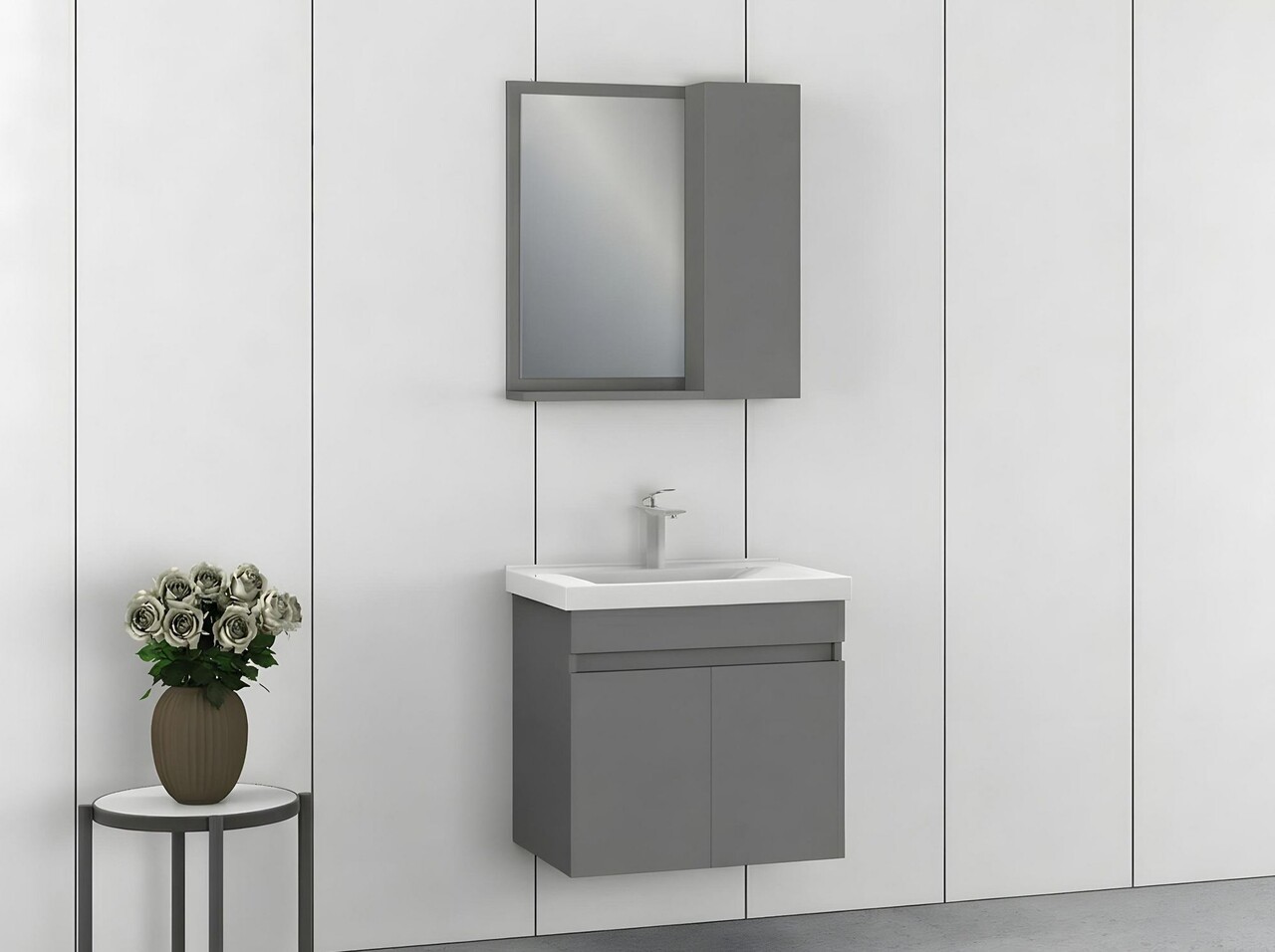 Set mobilier de baie (2 piese), Hanah Home, Amore 65, Gri Mat - view 2