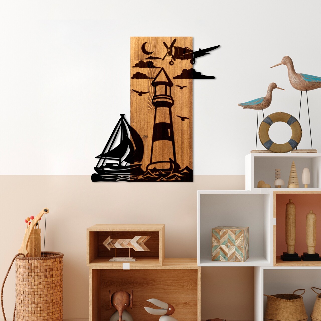 Decoratiune de perete, Lighthouse, Lățime: 52 cm, Nuc / Negru - view 3