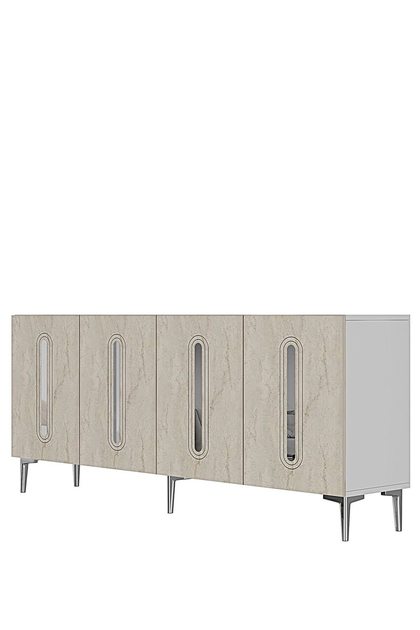 Consola, Hanah Home, Rany 180, 180x75x32 cm, White / Travertine / Silver — imaginea 4