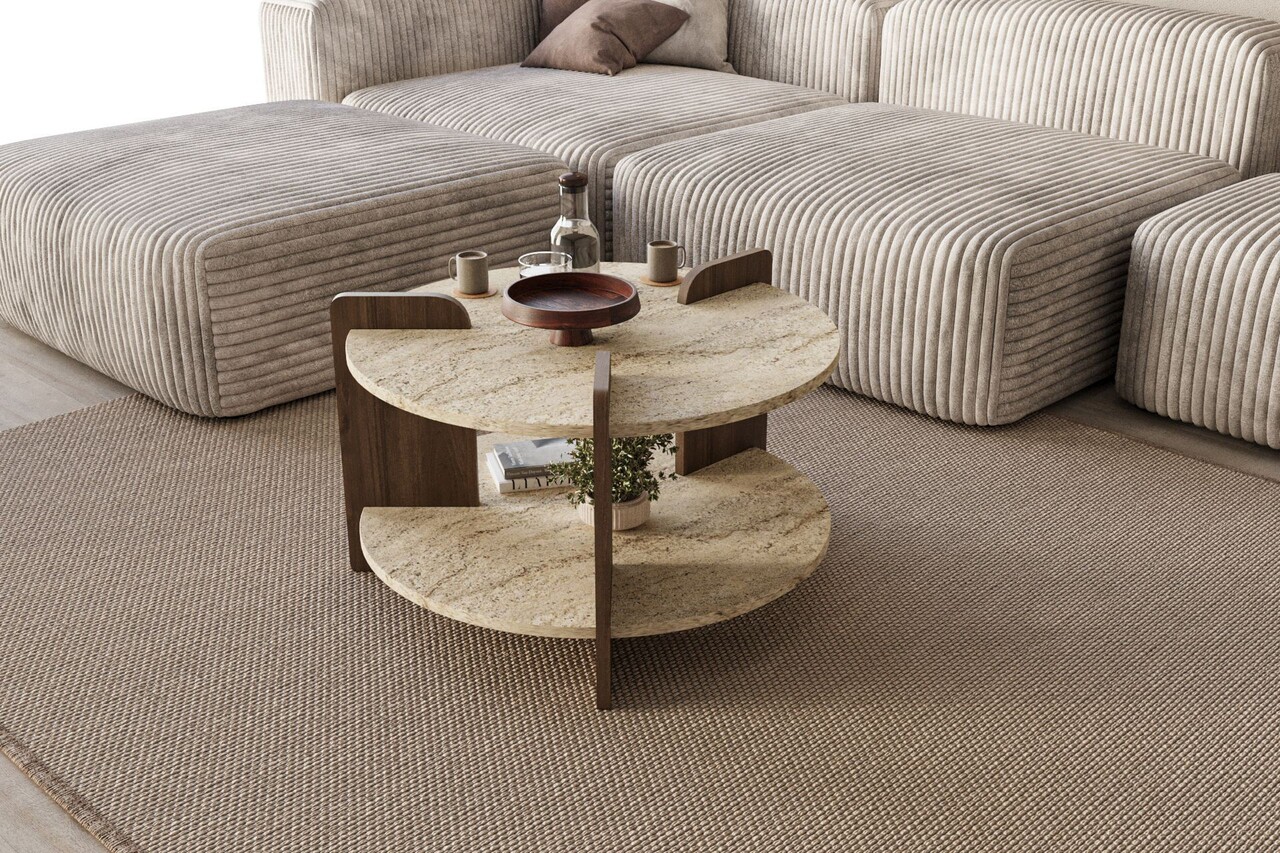 Masuta de cafea, Hanah Home, Oalla, 70x45x70 cm, Travertin / Nuc - view 2