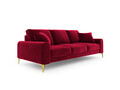 Canapea, Madara, Mazzini Sofas, 3 locuri, gold legs, 222x102x90 cm, catifea, rosu vin