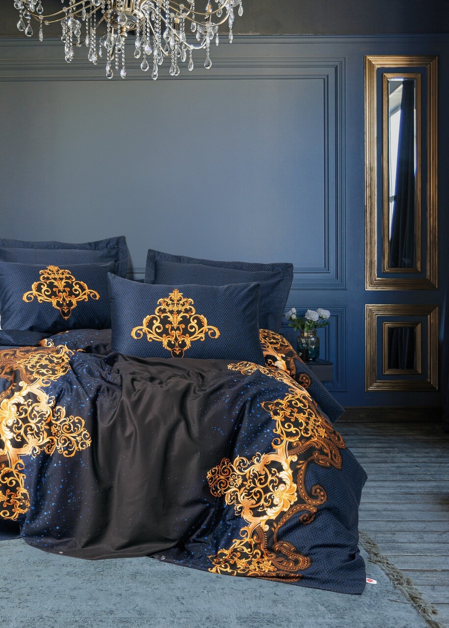 Lenjerie de pat dubla, Tutsu - Dark Blue, Cotton Box, Bumbac Satinat