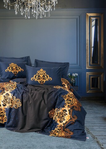 Lenjerie de pat dubla, Tutsu - Dark Blue, Cotton Box, Bumbac Satinat
