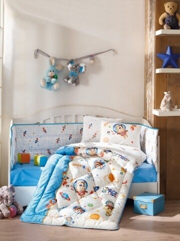 Set de pat pentru copii, 6 piese, 100% bumbac ranforce, Cotton Box, Uzay Oyunu