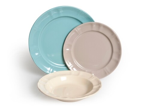 Serviciu de masa 18 piese, Country Chic, Excelsa, ceramica, verde jad/bej/ecru