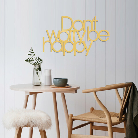 Decoratiune de perete, dont worry be happy, metal, dimensiune: 50 x 30 cm, auriu