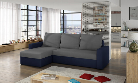 Coltar extensibil reversibil 3 locuri ELTAP, Livio, 237x150x72 cm, lemn/poliester, gri inchis/albastru inchis