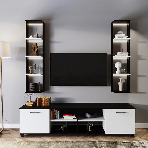 Comoda tv, lacivert, Çift raflı tv Ünitesi l512, alb negru