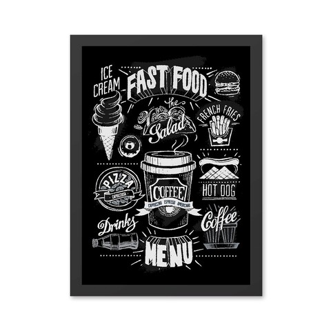 Tablou decorativ, Fast Food (35 x 45), MDF , Polistiren, Alb negru