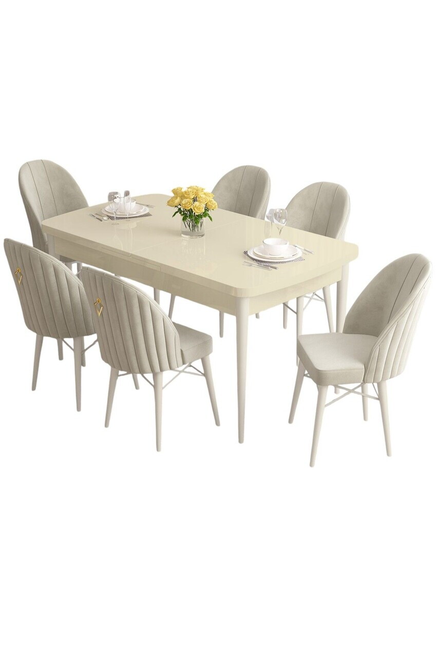 Set masa extensibila si scaune (7 piese), Hanah Home, Roz, Crem/Alb — imaginea 2