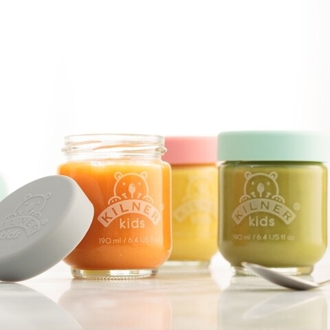 Set 6 borcane cu capac pentru hrana copii, Kilner, Bear, 190 ml, sticla, transparent 190
