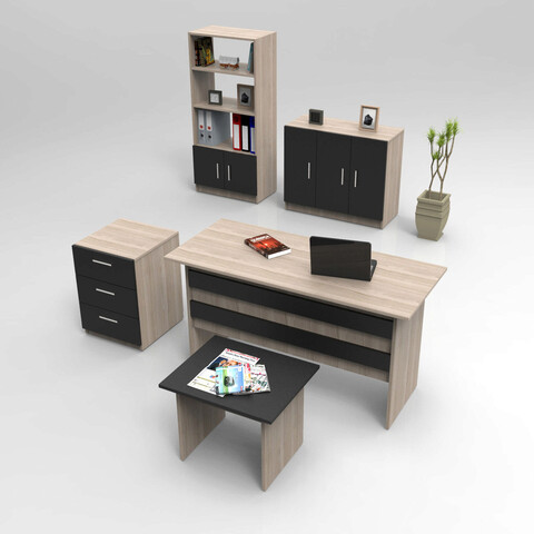 Set mobilier de birou, locelso, vo14, stejar / negru