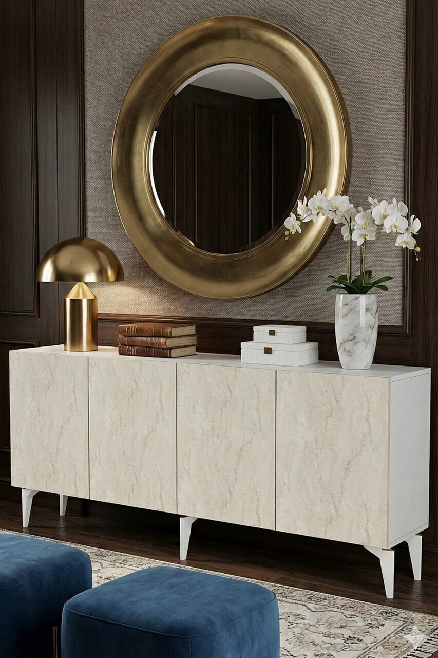 Consola, Hanah Home, Lipa 180, 180x79x32 cm, Alb / Travertin — imaginea 2