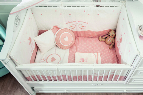 Set de dormit pentru bebelusi cu protectie laterala, Romantic Baby (75×115 Cm), Çilek, Bumbac Çilek