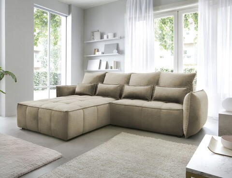 Coltar extensibil stanga 4 locuri ELTAP, LT-20NU, Campo, 265x196x88 cm, lemn/poliester, maro deschis