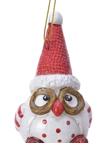 Glob Dot owl w santa hat, Decoris, 6x4.5x9 cm, teracota, rosu/alb