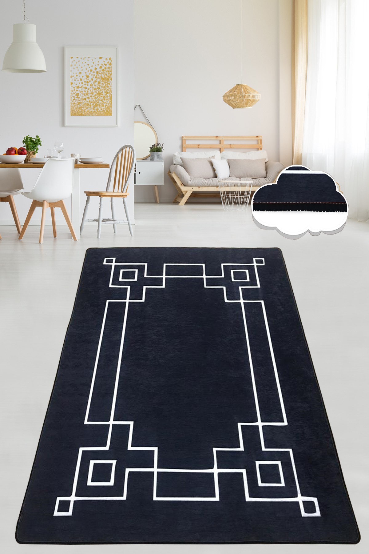 Covor, Square Black, 80x120 cm, Alb/Negru