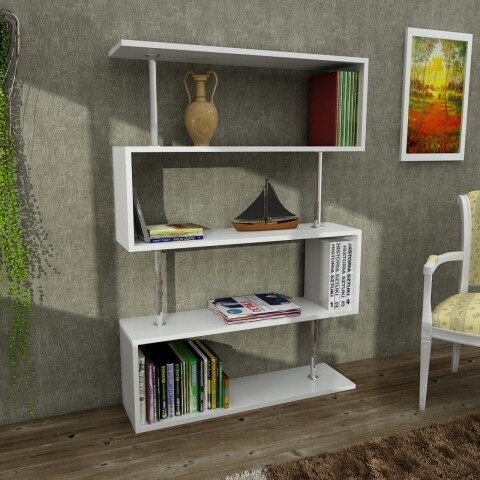 Biblioteca Wooden Art, Sunrise White, 90x129x22 Cm