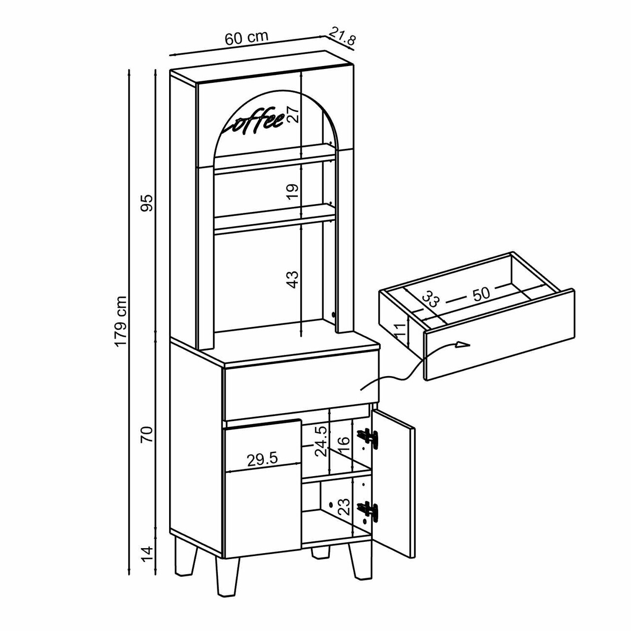 Dulap de bar pentru cafea, Hanah Home, Ledli, 60x179x41.8 cm, PAL, Maro — imaginea 6