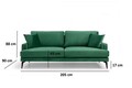 Canapea 3 locuri, Artie, 560ARE1319, Lemn de fag / PAL, Verde