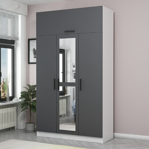 Dulap pentru haine, Minerva, Minar 235, 135x235x52 cm, PAL, Antracit/Alb