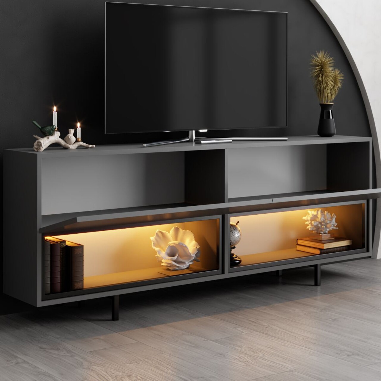 Comoda TV, Hanah Home, Ekol Down, 180x67x32 cm, Antracit - view 3