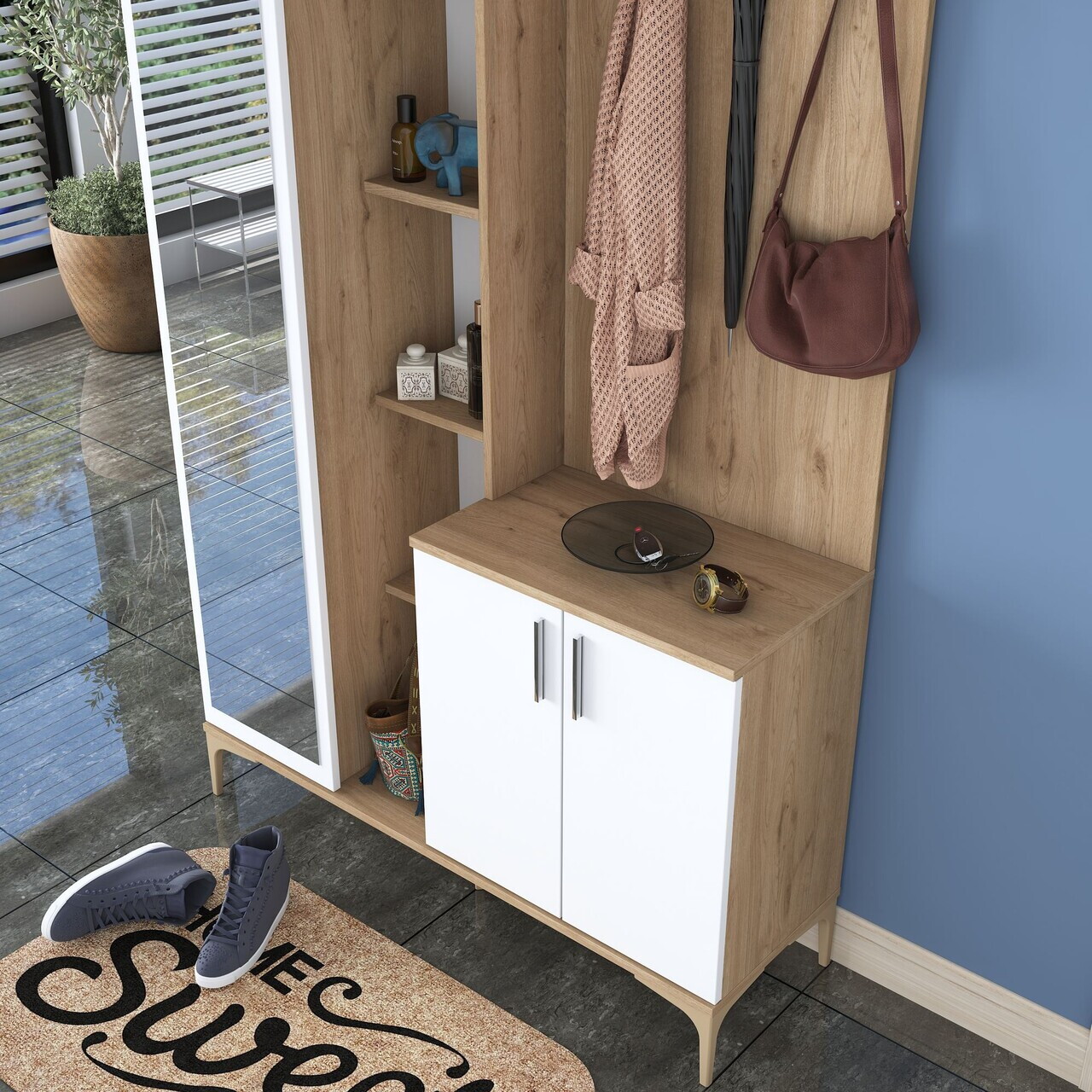 Cuier de perete, Hanah Home, EA120, 120x240x37.5 cm, PAL melaminat, Nuc/Alb - view 5