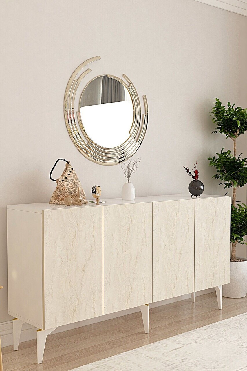 Consola, Hanah Home, Lipa 150, 125x75x32 cm, Alb / Travertin — imaginea 2