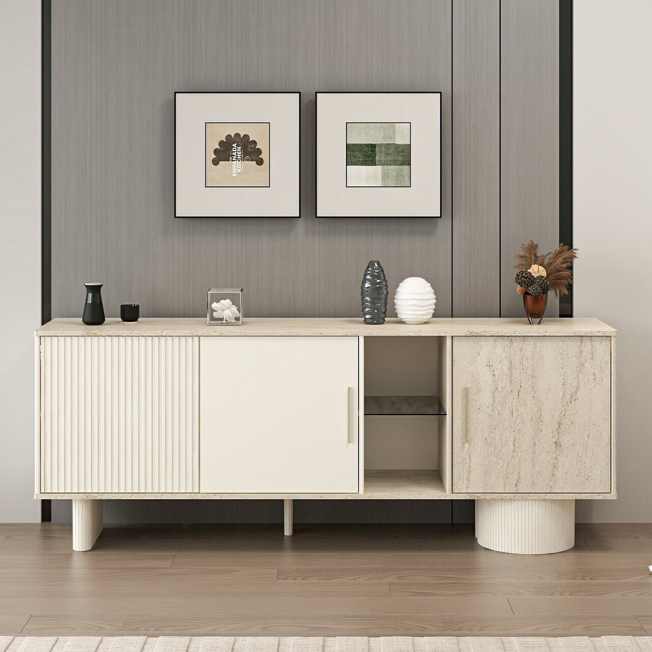 Consola, Hanah Home, Valento, 208x80x45 cm, Piatră Lunii / Travertin