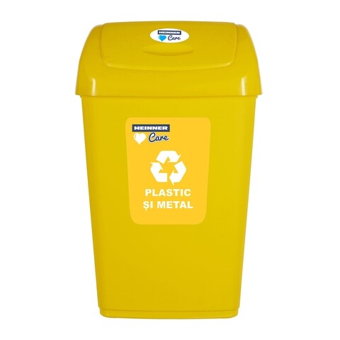 Cos de gunoi cu capac batant pentru reciclare selectiva, Heinner, 50 L, galben Heinner