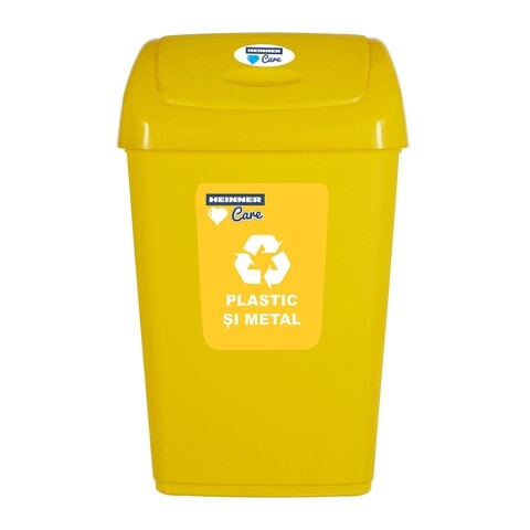 Cos de gunoi cu capac batant pentru reciclare selectiva, heinner, 50 l, galben