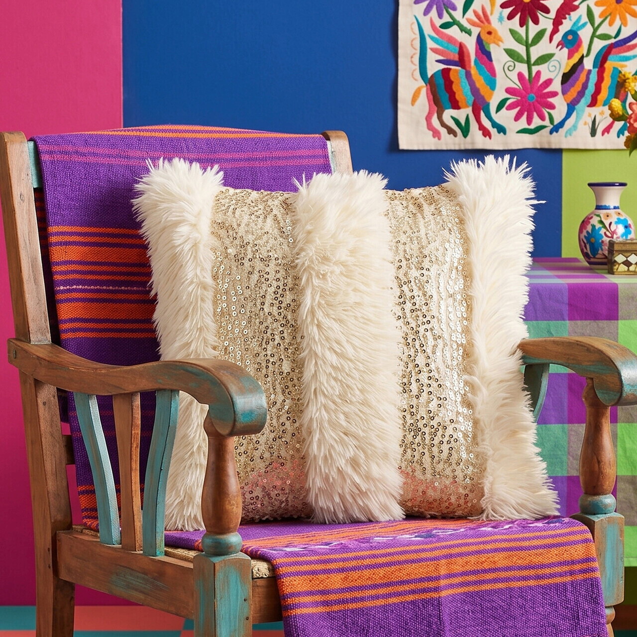 Husa de perna, Morocco 43, 43x43 cm, 65% POLIESTER RECICLAT/35% IN, Crem — imaginea 2