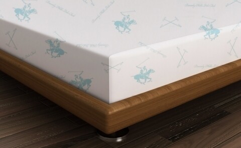 Cearceaf de pat pentru o persoana, 180x240 cm, 100% bumbac ranforce, Beverly Hills Polo Club, alb/turcoaz