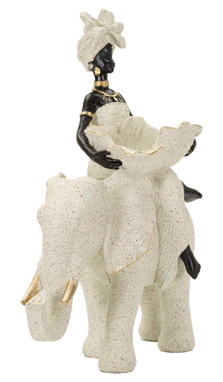 Statueta / figurina decorativa, Mauro Ferretti, African Woman on Elephant, 19.5x8x12 cm, polirasina, nisip - view 7