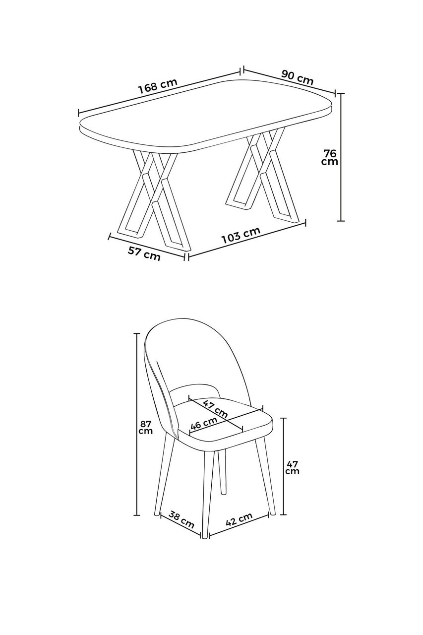 Set masa si scaune (7 piese), Hanah Home, Arvon, Model de marmură neagră / Antracit — imaginea 3