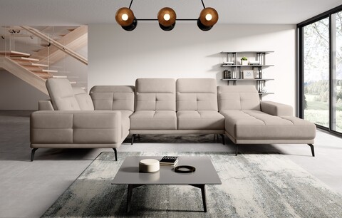 Coltar stanga 6 locuri ELTAP, LT-18SO, Neviro, 350x201x77 cm, lemn/poliester, bej deschis