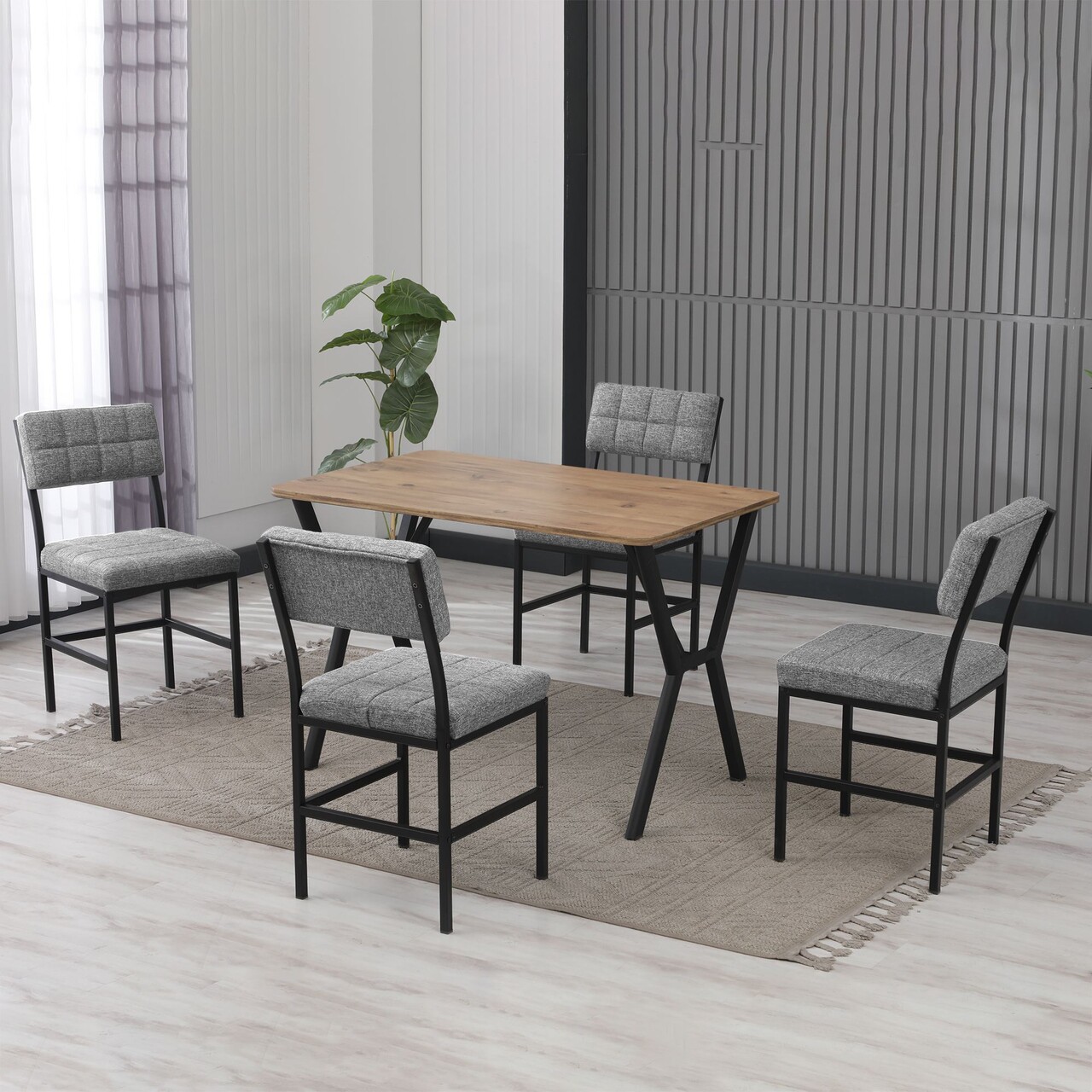 Set masa extensibila si scaune, Hanah Home, Dubai, Gri/Nuc - view 2