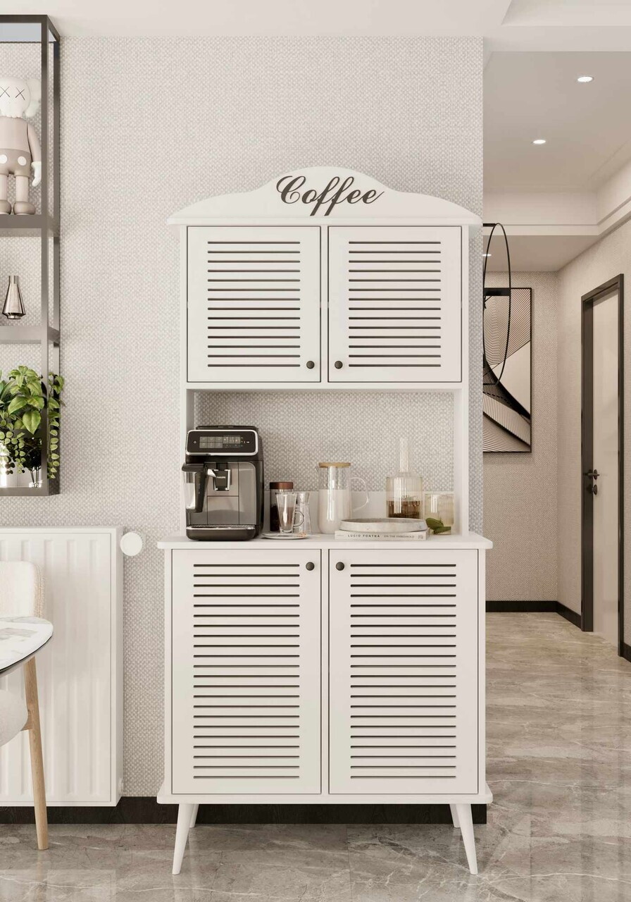 Dulap de bar pentru cafea, Hanah Home, Avior 90, 90x170x40 cm, MDF, Alb - view 2