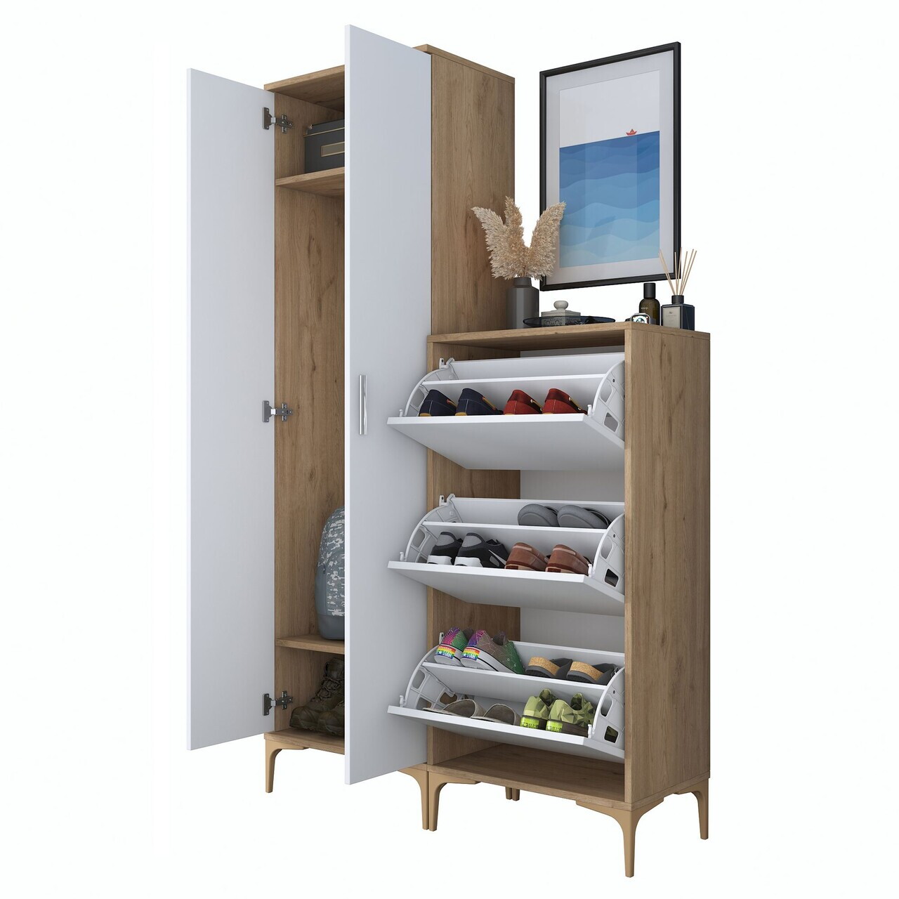 Cuier de perete, Hanah Home, EA137, 120x198.6x37.5 cm, PAL melaminat, Nuc/Alb - view 8