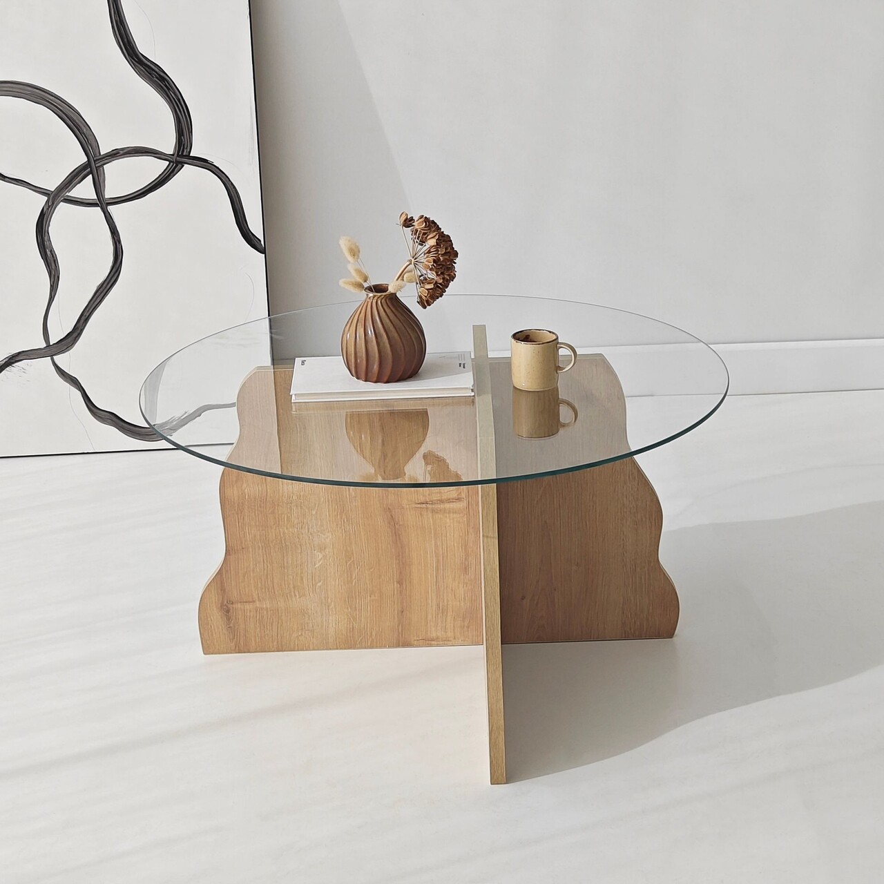 Masuta de cafea, Hanah Home, Butterfly, 75x40x75 cm, Stejar Safir / Transparent - view 7