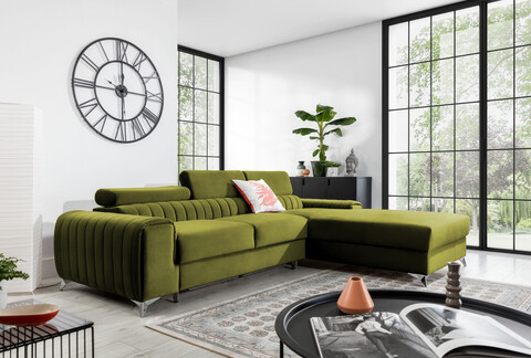 Coltar extensibil dreapta 3 locuri ELTAP, RT-33LO, Grayson, 278x205x92 cm, lemn/poliester, verde olive