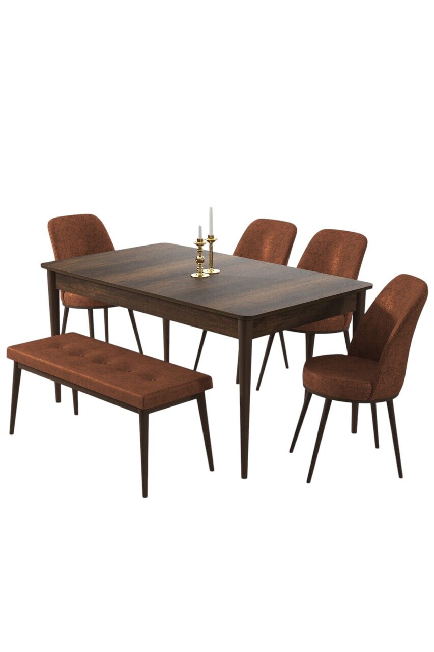 Set masa si 6 scaune, Hanah Home, Pir, Model baroc din lemn / Teracotă — imaginea 2