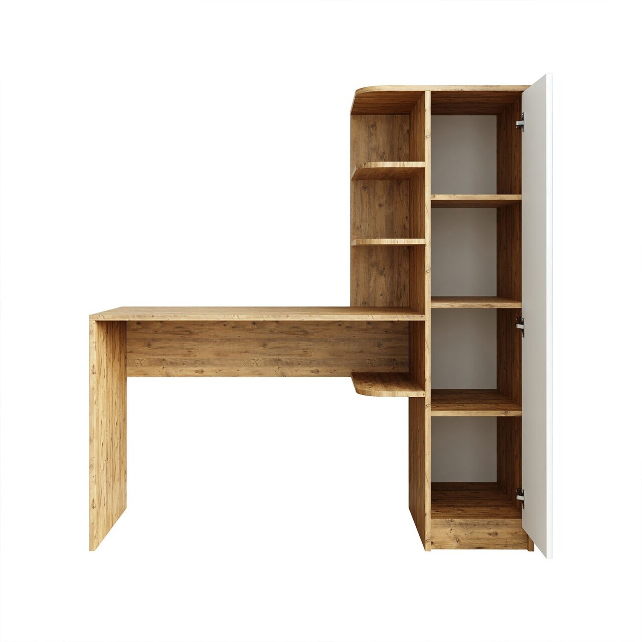 Set birou si biblioteca, Hanah Home, 2073, 143.2x143.2x50 cm, PAL MELAMINAT, Pin Atlantic / Alb — imaginea 6