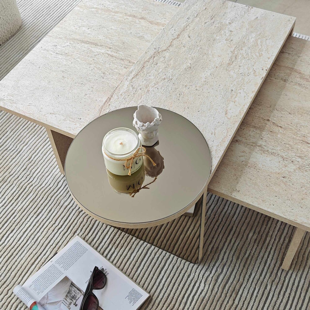 Set masute 2 piese, Hanah Home, Luna, PAL, Travertine / Bronze - imagine 7
