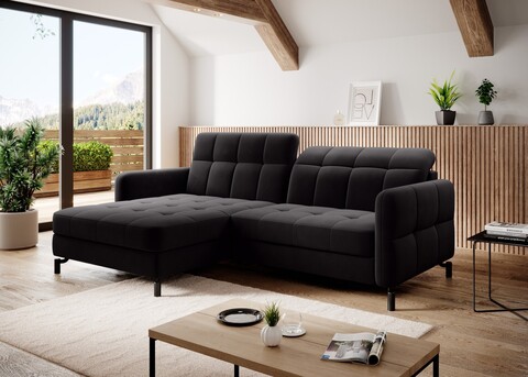 Coltar extensibil stanga 3 locuri ELTAP, Lore-37, Lorelle, 225x160x105 cm, lemn/poliester, negru