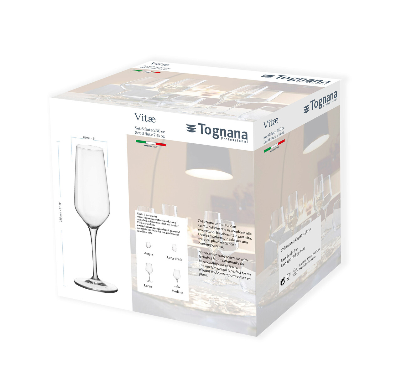 Set 6 pahare Vitae, Tognana Porcellane, 230 ml, sticla, transparent