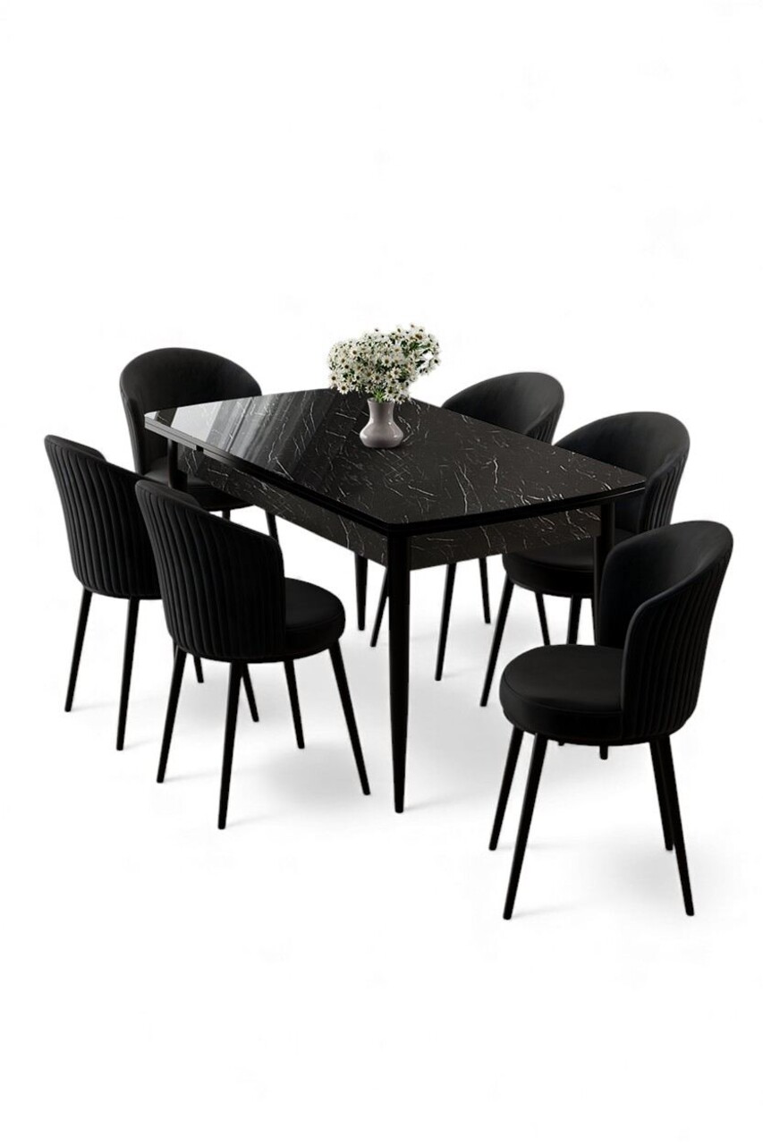 Set masa extensibila si scaune, Hanah Home, Asfel, Marmură neagră / Negru - view 2
