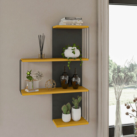 Raft de perete, kalune design, Çambel, 64x96x19 cm, galben / antracit