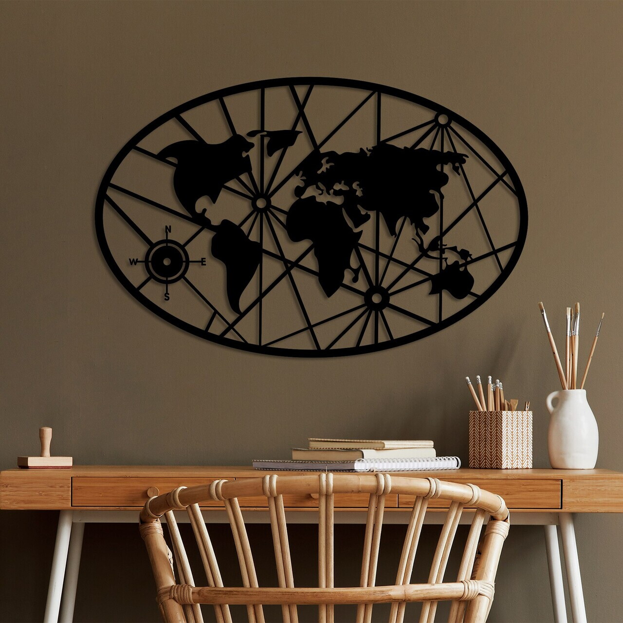 Decoratiune de perete, World Map 8-L v2, Dimensiuni: 60 x 92 cm, Negru — imaginea 2
