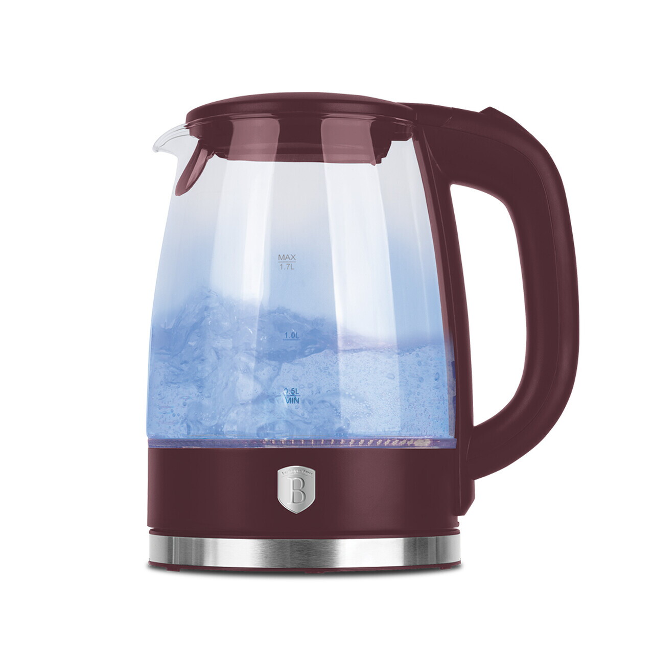 Ceainic electric Berlinger Haus, Leonardo, 1.7 L, sticla borosilicata, visiniu mat/transparent - imagine 2